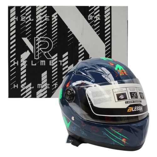 Casco Para Moto Cerrado Infantil Triassic Mica Transparente Azul Brillante Talla G