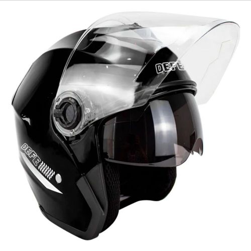 Casco Motocicleta Abierto 3/4 Visera Doble Hd Abatible Dot Negro Brillante Grande