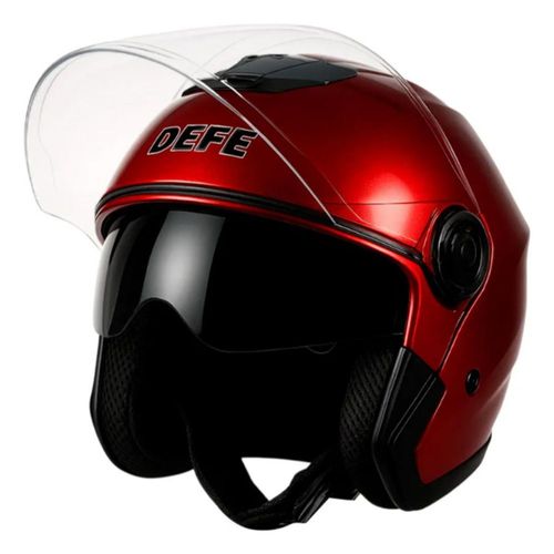 Casco Motocicleta Abierto 3/4 Visera Doble Hd Abatible Dot Rojo Grande