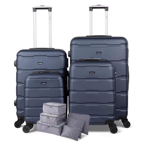Set de 4 maletas rígidas con ruedas carry on 10 kg, 20 kg Azul