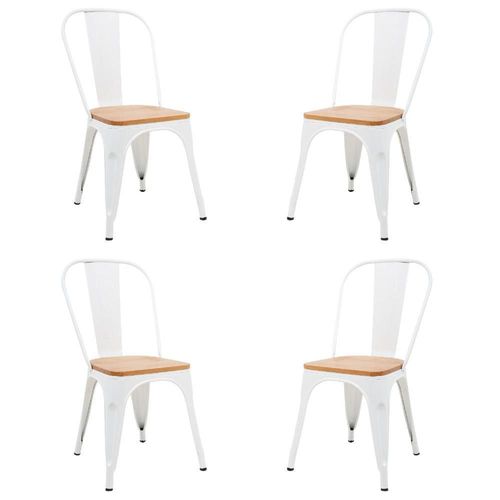 Set de 4 sillas tolix con asiento de madera metalica acero blanco