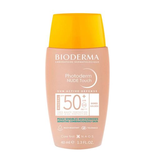 Bioderma Photoderm Nude Touch Protector solar facial FPS50 con color tono dorado 40 ml