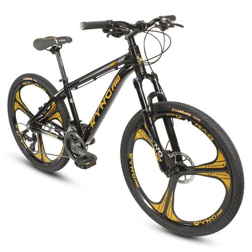 Bicicleta r26 aluminio 3x8 vel rin aspas freno disco dorado