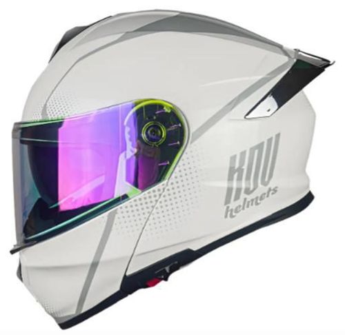 Casco Abatible Kov Moto Thunder Waves Blanco Luz Led