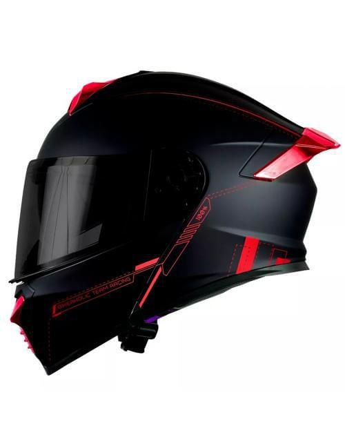 Casco Kov Thunder Racing Abatible Rojo Mica Humo Con Alerón