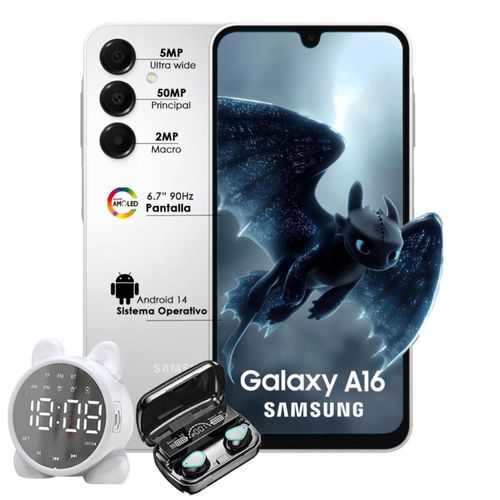 Celular Samsung Galaxy A16 128GB 4GB RAM Dual sim Gris Super AMOLED, 90 Hz con Bocina y Audifonos inalámbricos