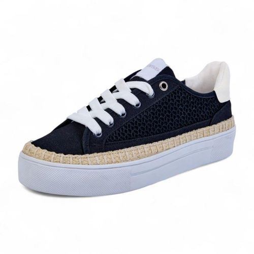 Tenis de Plataforma Casuales Negros para Dama con Cintas y Detalle Textil en Costados 467-85