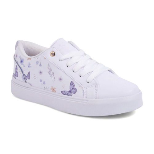 Tenis Casuales de Plataforma Blancos para Dama con Estampado de Mariposas y Agujetas 022-85