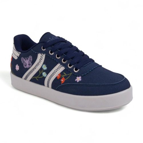 Tenis Casuales de Piso Marino para Dama con Bordado Floral Lateral y Cintas 022-84