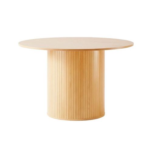 Ilios Innova | Mesa Rom Redonda de Comedor 120cm Color Maple, Superficie de MDF con Melamina, Base Cilíndrica de Tablillas Elegante y Moderna