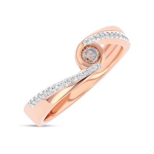Anillo Solitario Oro Rosa 14K Con 30 Pts De Diamante Blanco Y Café