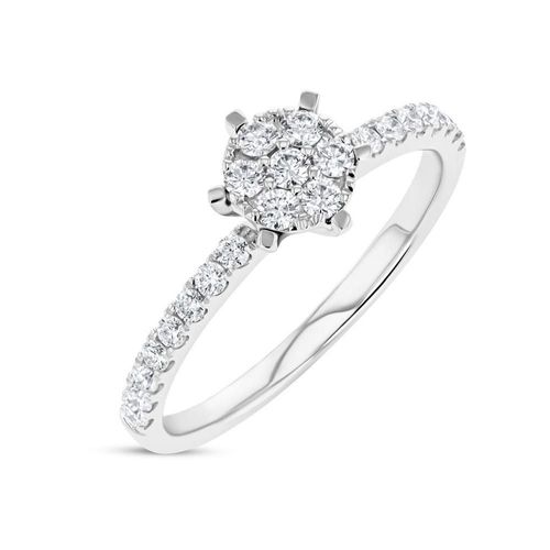 Anillo De Oro Blanco 14K Con 15Pts De Diamante Zafiro Y Topacio London Blue