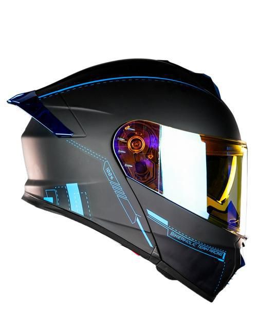 Casco Kov Thunder Racing Abatible Azul Mica Humo Con Alerón