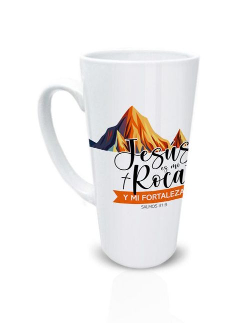 Taza de cerámica 502 ml. diseño divertido Jesus es mi roca y mi fortaleza salmos 31:3 regalo original