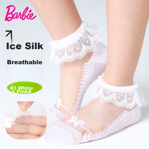 Calcetines BARBIE cortos algodón con encaje y cristales Rosa para niña