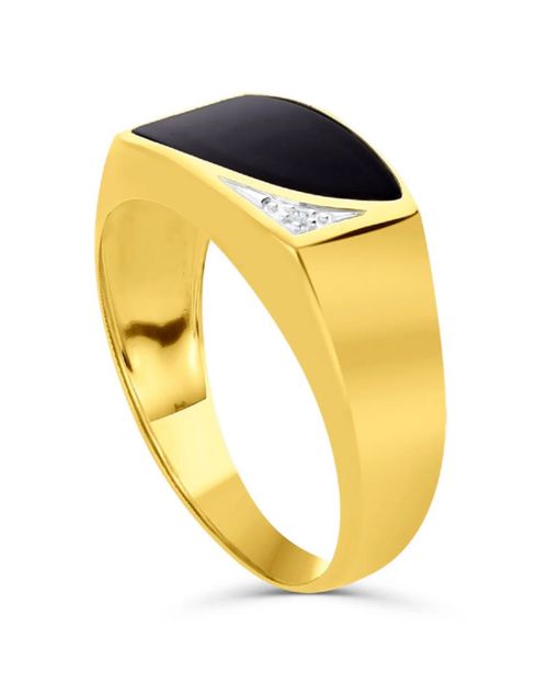 ANILLO DE ORO AMARILLO 14K PARA CABALLERO CON ONIX Y 1PTS DE DIAMANTE TALLA 9