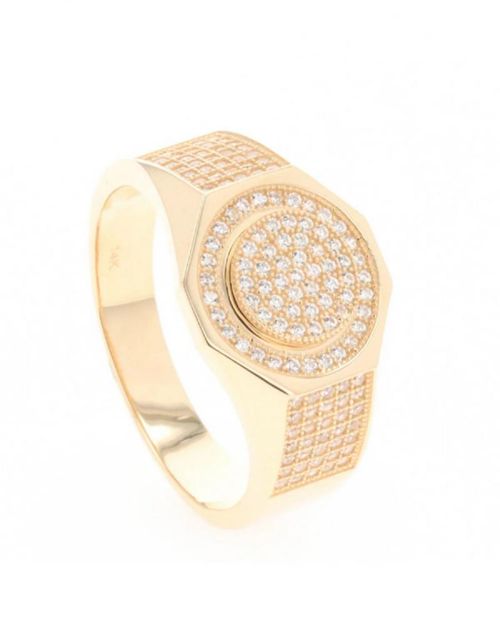 ANILLO DE ORO AMARILLO CABALLERO 14K CON ZIRCONIAS TALLA 9