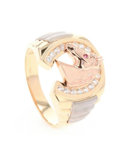 ANILLO DE ORO FLORENTINO CABALLERO 14K CON ZIRCONIAS TALLA 9