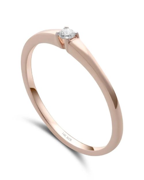 Solitario de Oro Rosa 14K con 5 Pts de Diamante