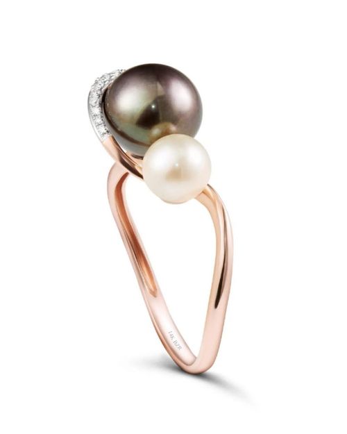 Anillo Oro Rosa 14K con 7 Pts Diamante y Perla ASP-787-AN