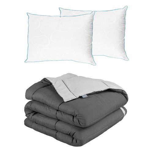 Edredon dos vistas Rogga Matrimonial Gris Oscuro-Gris+ Almohada Osos 2 RGH