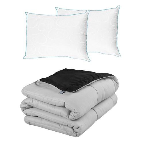 Edredon dos vistas Rogga Matrimonial Negro-Gris+ Almohada Osos 2 RGH