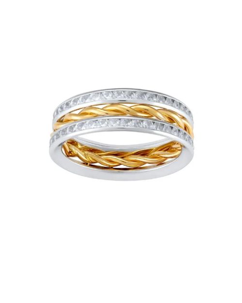 ANILLO DE ORO AMARILLO Y BLANCO DE 14K CON ZIRCONIAS