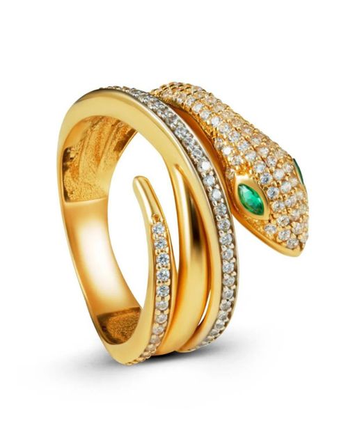 ANILLO SERPIENTE DE ORO AMARILLO 14K CON ZIRCONIAS BLANCAS Y VERDES #8
