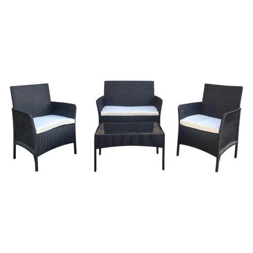 Ilios Innova | Sala de Jardín para Exterior 4 Piezas, Set de Muebles para Terraza y Patio con Textura tipo Ratán, Incluye Mesa de Centro y Cojines