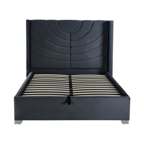 Ilios Innova | Base de Cama Matrimonial Gris Oscuro con Cabecera Alta Diseño Acanalado, Estructura de Madera Robusta, Somier Reforzado