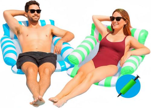 Bluelander Set de 2 Hamacas Inflables para Alberca 103x103 cm, PVC con Malla de Nailon, Soporta hasta 100 kg, Incluye Bomba de Aire