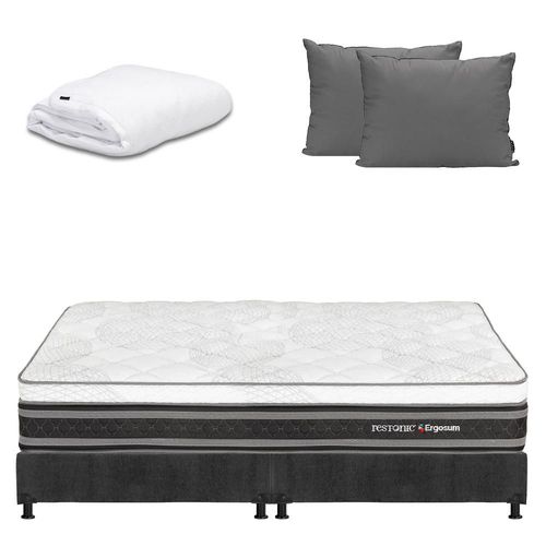 Colchon King Size Restonic Ergosum Negro+ Box+ Almohada 2Pack+ Protector Cloud CDZ