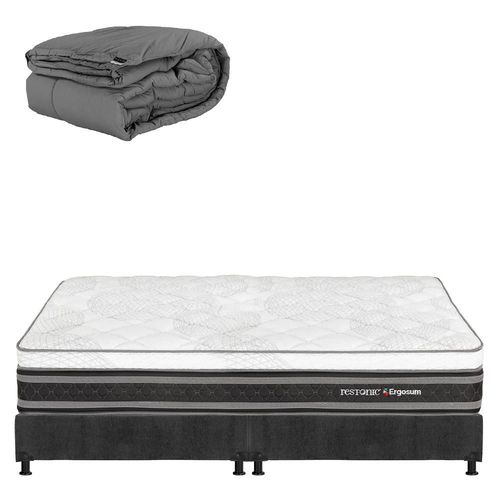 Colchon King Size Restonic Ergosum Negro+ Box+ Edredon Homy CDZ