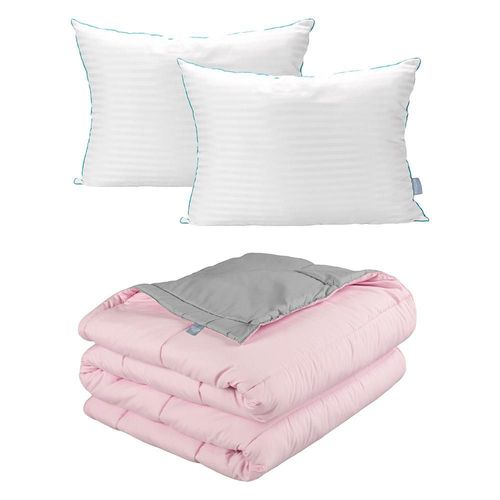 Edredon dos vistas Queen Size Rogga Rosa-Gris+ Almohada Royal Twin RGH