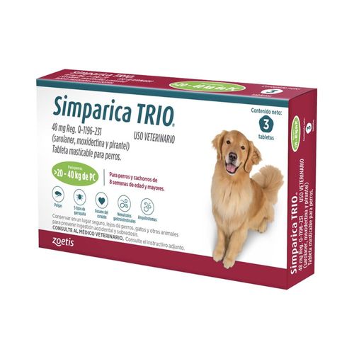 Simparica trio 6 mg 1 x 3 tab (morado) caja con blister con 3 tabs linea antipar