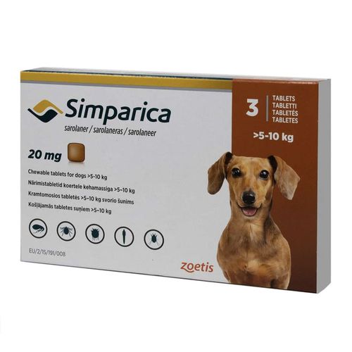 Simparica 20 mg 1 x 3 tab caja con blister con 3 tabs linea antiparasitarioslabo