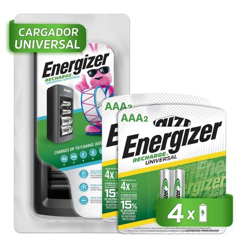 Cargador universal pilas energizer + 4 pilas recargables aaa