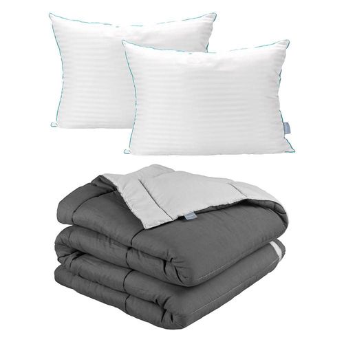 Edredon dos vistas King Size Rogga Gris-Gris Oscuro+ Almohada Royal Twin RGH