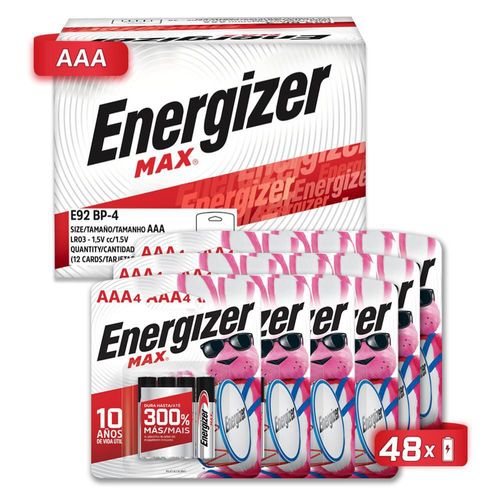 Pila energizer max aaa alcalina blister 48 unidades 1.5v