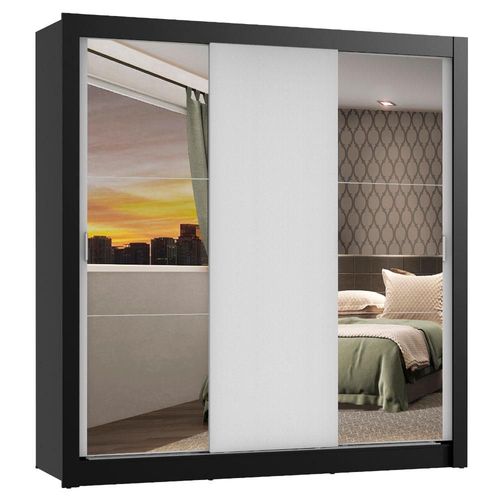 Ropero Closet Madesa Mônaco 3 Puertas 2 Espejos Negro/Blanco