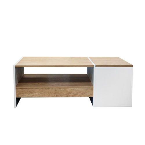 MOBI Mesa de Centro con Almacenamiento de Madera Lena - Color Blanco/Café - Largo 110cm x Alto 36cm – Mesa Auxiliar Mesa de Sala