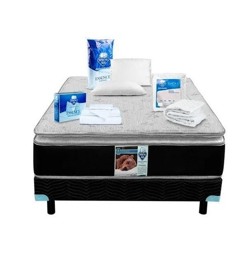 Colchón Con Box King Size Spring Air Kunis + Almohadas Peach Feel + Protector + Sabanas Blancas