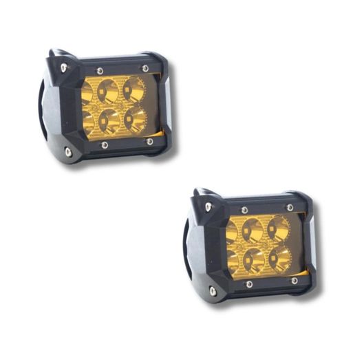 Par Faro Barra IRON LED 6 LED Luz Ámbar Fija Auxiliar 18W 12V/24V Universal para Moto, Auto, Camioneta, Off Road, Coche, Camión (2 Piezas)