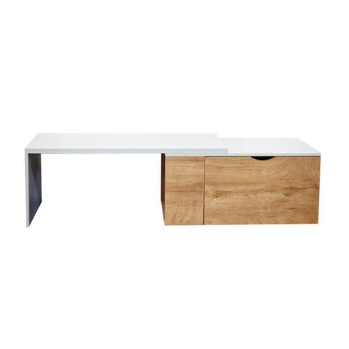 MOBI Mesa de Centro Desplazable con Almacenamiento de Madera Danubio - Color Blanco/Café - Largo 100cm x Alto 40cm – Mesa Auxiliar Mesa de Sala