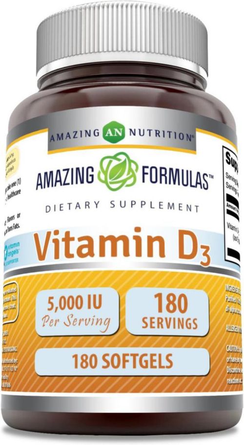 Amazing Nutrition Vitamin D3 5,000 Iu Salud Ósea 180softgels Sin Sabor