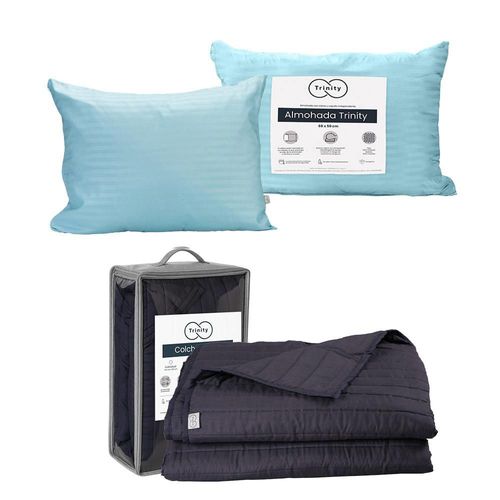 Colcha Acabado ultrasonico Matrimonial Trinity Azul Marino+ Almohada Trinity 2 RGH