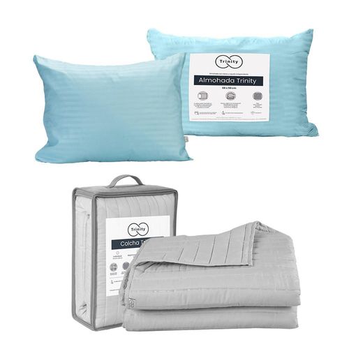 Colcha Acabado ultrasonico Individual Trinity Gris+ Almohada Trinity RGH