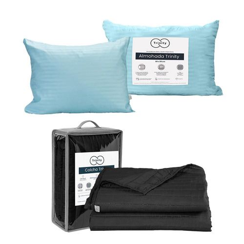 Colcha Acabado ultrasonico Individual Trinity Negro+ Almohada Trinity RGH