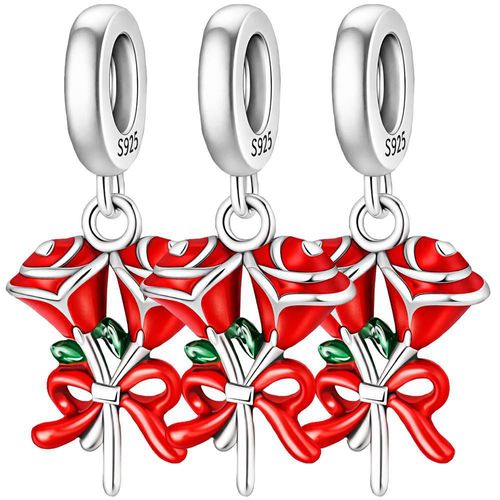 Charm rosas plata s925 fino MXXKC-003 Rose03 Charm Colgante ramo de rosas