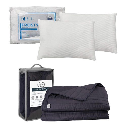 Colcha Acabado ultrasonico King Size Trinity Azul Marino+ Almohada Frosty 2 RGH